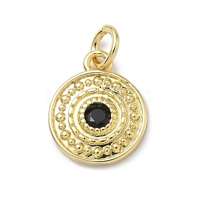 Brass Micro Pave Cubic Zirconia Flat Round Charms KK-C156-24G-1