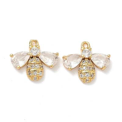 Brass Micro Pave Cubic Zirconia Bee Charms KK-A281-23G-01-1