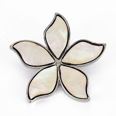 Flower Shape Natural White Shell Brooch Pin G-N333-012A-RS-1