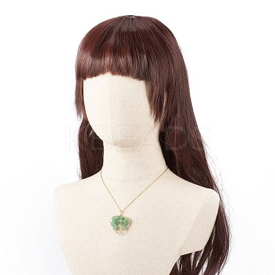 Natural Green Aventurine Chips Heart with Tree of Life Pendant Necklace NJEW-JN03906-02-1