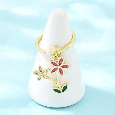 Brass Micro Pave Cubic Zirconia Pendant Finger Rings for Women RJEW-A090-04G-1