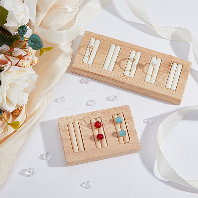 2Pcs 2 Styles Rectangle 5-Slot Bamboo & 3-Slot Wood Ring Display Tray Stands RDIS-HY0001-02B-1