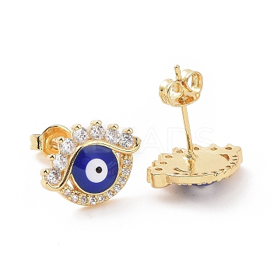 Enamel Evil Eye Stud Earrings with Clear Cubic Zirconia EJEW-G343-02G-1