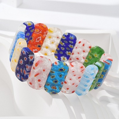 Handmade Millefiori Lampwork Beaded Stretch Bracelets for Men Women BJEW-G738-01C-14-1