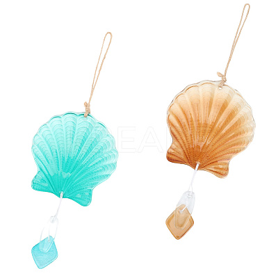 Hot Melt Glass Shell Shape Pendant Decoration AJEW-WH20073-014-1