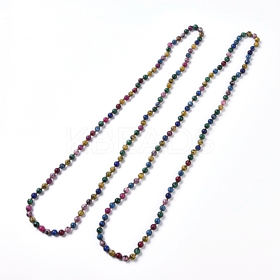 Dyed Natural Sesame Jasper/Kiwi Jasper Beaded Necklaces NJEW-P249-B01-1