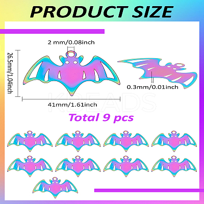 9Pcs 201 Stainless Steel Pendants STAS-LP0002-37-1