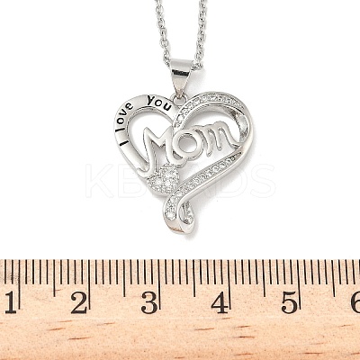 Mother's Day Brass Micro Pave Clear Cubic Zirconia I Love You Mom Heart Pendant Necklaces for Women LS-NJEW-C085-01D-P-1
