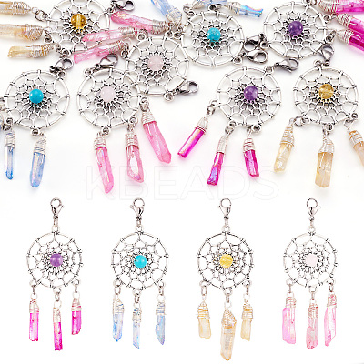8Pcs 4 Colors Alloy Woven Net/Web with Gemstone Pendants Decorations HJEW-TA0001-30-1