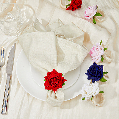 8Pcs 4 Style Artificial Rose Polyseter Napkin Rings DJEW-HY0001-02-1