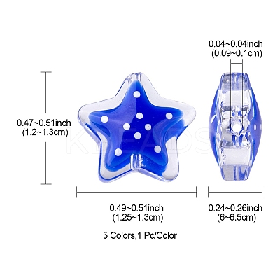 5Pcs 5 Colors Glass Beads LAMP-YW0001-11-1