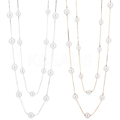 2Pcs 2 Colors ABS Plastic Imitation Pearl Beaded Double Layer Necklaces Set NJEW-AN0001-20-1