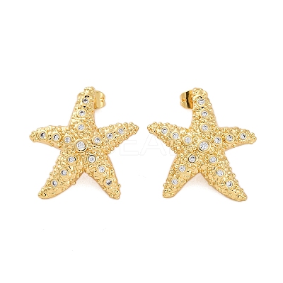 Rack Plating Brass Micro Pave Clear Cubic Zirconia Stud Earrings for Women EJEW-C125-27C-G-1