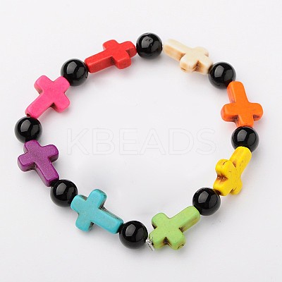 Natural & Synthetic Mixed Stone Round Beads Stretch Bracelets BJEW-JB01450-06-1