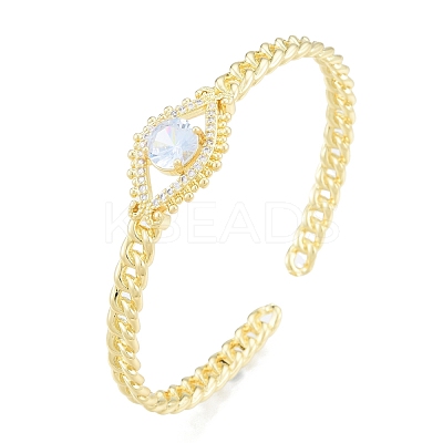 Cubic Zirconia Horse Eye Open Cuff Bangle BJEW-G651-04G-03-1