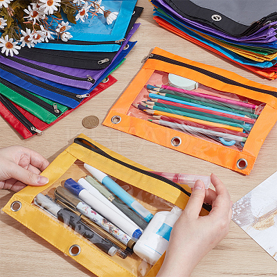CutHollow 40Pcs 8 Colors Rectangle Oxford Cloth 3-Ring Pen Pencil Zipper Bags ABAG-CL0001-14-1