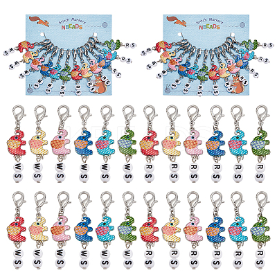 Polka Dot Elephant Alloy Enamel Pendant Locking Stitch Markers HJEW-AB00130-1