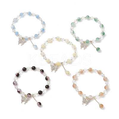 5Pcs Crackle Imitation Jade Glass & Transparent Glass Beaded Stretch Bracelets BJEW-JB11859-1