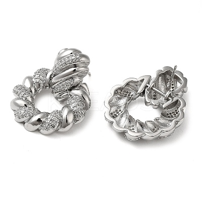 Twist Ring Clear Cubic Zirconia Stud Dangle Earrings EJEW-G373-03P-1