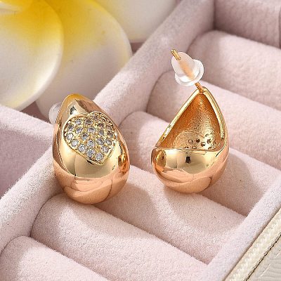 Teardrop Brass Micro Pave Clear Cubic Zirconia Stud Earrings EJEW-K286-07G-02-1