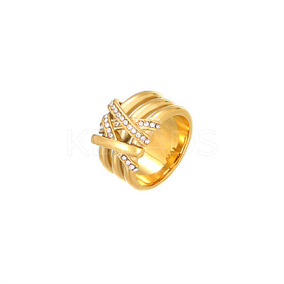 Golden Stainless Steel Rhinestone Wide Band Rings AG2526-5-1