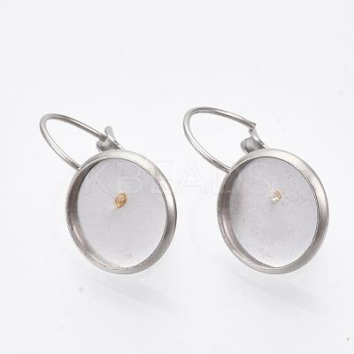Tarnish Resistant Flat Round Tray Smooth Surface 304 Stainless Steel Leverback Earring Findings X-STAS-R065-66-1