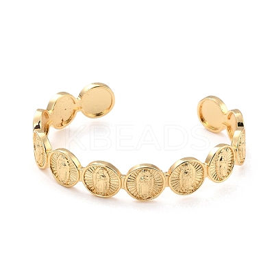 Flat Round with Virgin Mary Brass Cuff Bangles BJEW-I298-08G-1