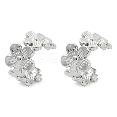 304 Stainless Steel Flower Cuff Earrings for Women EJEW-A118-03P-1