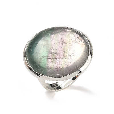 Natural Fluorite Round Adjustable Rings RJEW-K371-09S-22-1
