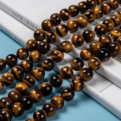 Natural Tiger Eye Round Bead Strands X-G-P072-33-10mm-1