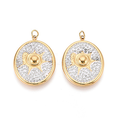 304 Stainless Steel and Polymer Clay Crystal Rhinestone Pendants STAS-T069-60D-1