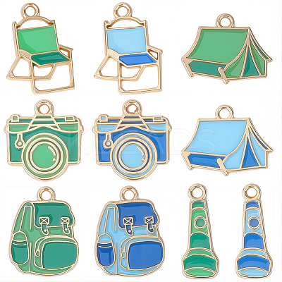 40Pcs 10 Styles Camping Equipment Series Alloy Enamel Pendants FIND-SC0019-16-1