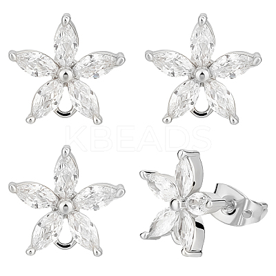 10Pcs Brass Cubic Zirconia Ear Stud Findings KK-BBC0027-62S-1