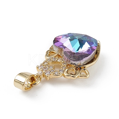 Real 18K Gold Plated Rack Plating Brass Micro Pave Clear Cubic Zirconia Pendants KK-C015-30G-12-1