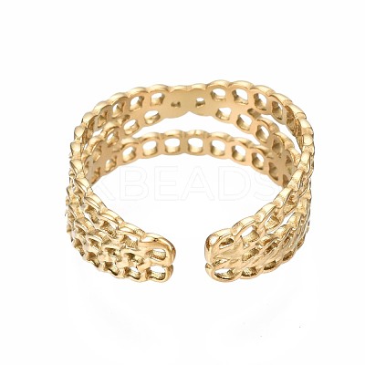 304 Stainless Steel Criss Cross Open Cuff Ring RJEW-T023-43G-1