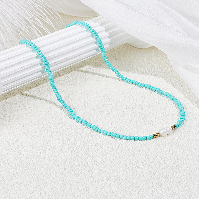 1Pc Rice Natural Pearl & Glass Seed Beaded Necklaces for Women NJEW-LP0007-01D-1