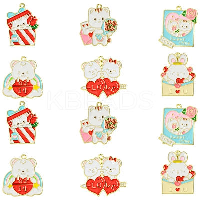12Pcs 6 Styles Valentine's Day Alloy Enamel Pendants ENAM-FS0002-34-1