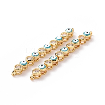 Flat Round with Evil Eye Pattern Brass Micro Pave Clear Cubic Zirconia Enamel Connector Charms KK-G435-44G-03-1