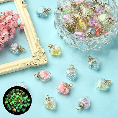 50Pcs 5 Colors Glow in the Dark Luminous Glass Pendants GLAA-YW0001-94-1