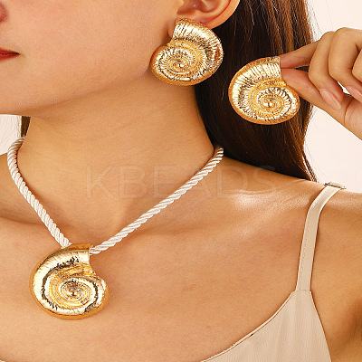 Conch Alloy & Polyester Cord Pendant Necklaces & Stud Earrings Sets FS-WG2EAF8-01-1