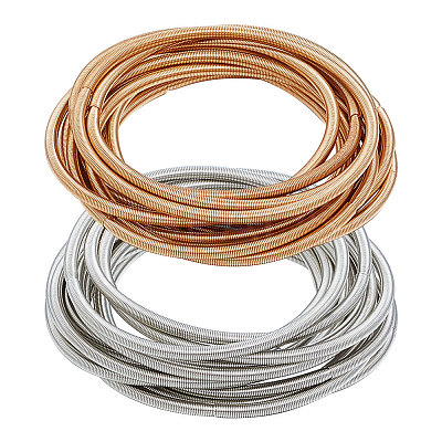 40Pcs 2 Colors Carbon Steel Round Snake Chains Stretch Bracelets Set for Women BJEW-BC0001-09-1