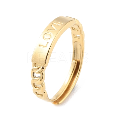 304 Stainless Steel Rectangle with Word Love Adjustable Rings for Valentine's Day RJEW-D002-39G-1