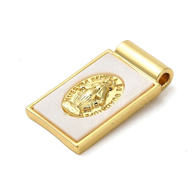 Rack Plating Brass Pave Natural Shell Rectangle Pendants KK-P279-02B-G-1