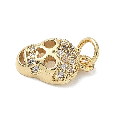Halloween Theme Brass Micro Pave Cubic Zirconia Skull Charms KK-L248-03G-1