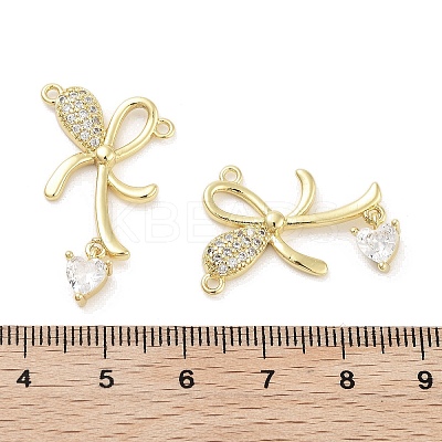 Rack Plating Brass Pave Clear Cubic Zirconia Bowknot Connector Charms KK-Z064-35G-01-1