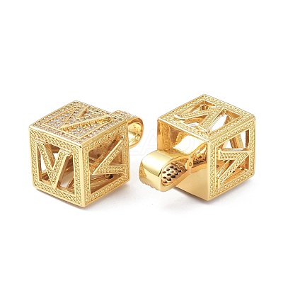 Alphabet Brass Micro Pave Clear Cubic Zirconia Pendants ZIRC-O045-01G-V-1
