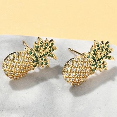 Pineapple Brass Micro Pave Cubic Zirconia Stud Earrings EJEW-A132-09G-1