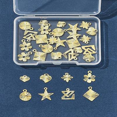 32Pcs 8 Styles Rack Plating Brass Charms KK-FS0001-53-1