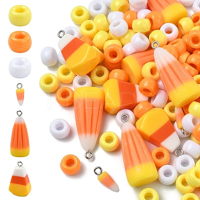 DIY Barrel Plastic Beads & Resin Candy Corn Pendant Making Kits DIY-YW0011-81-1