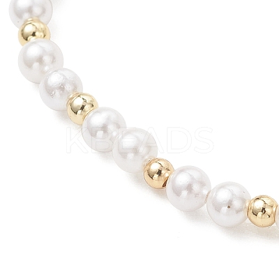 Shell Pearl & Brass Round Beaded Slider Bracelets BJEW-JB13324-01-1